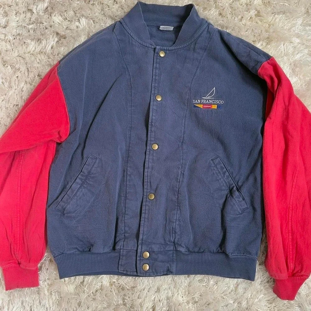 Vintage Crazy Shirts Hawaii Denim Colorblock Varsity Jacket Made in USA Large